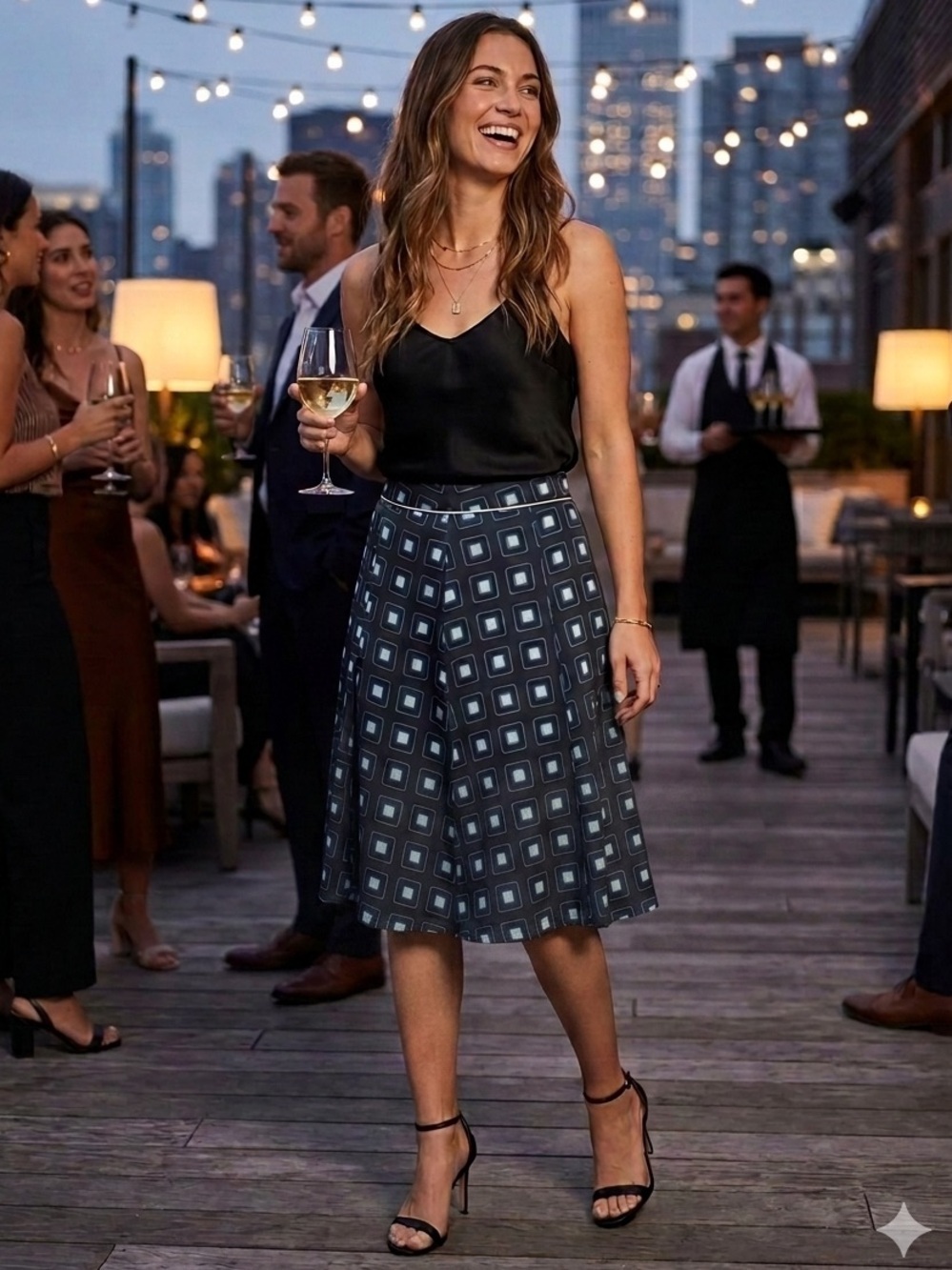 Tommy Hilfiger 100% Silk Navy Blue Geometric Circle Skirt